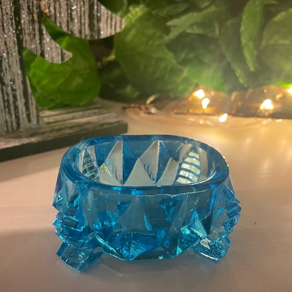 Antique Blue Teal Turquoise GLASS Open Salt Cellar Formal Trinket Dipping Dish - Picture 3 of 6